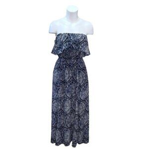 Hollister Strapless Blue & White Maxi Dress  Geometric Print Size Small